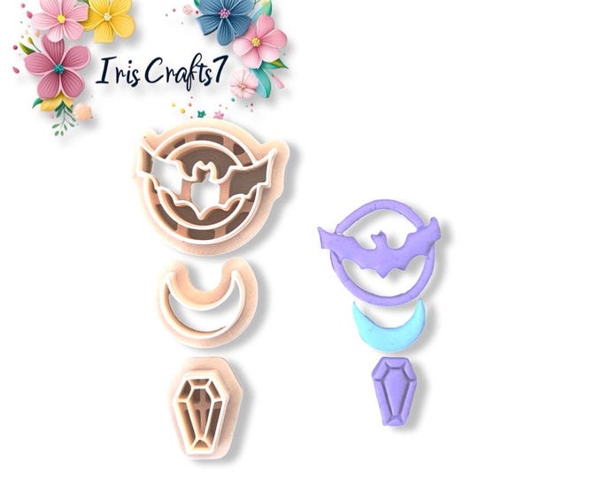 Bat with Moon Polymer Clay Cutter - Ceramic tools - Earrings Making
