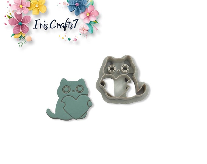 Cat with Heart No 2 Polymer Clay Cutter Valentine Earrings Tool