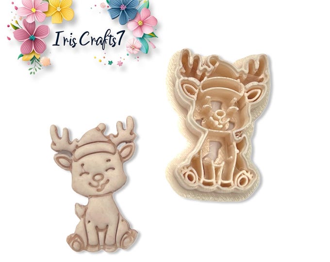 Festive Reindeer in Santa Hat Polymer Clay Cutter for Christmas Earring & Jewellery Making