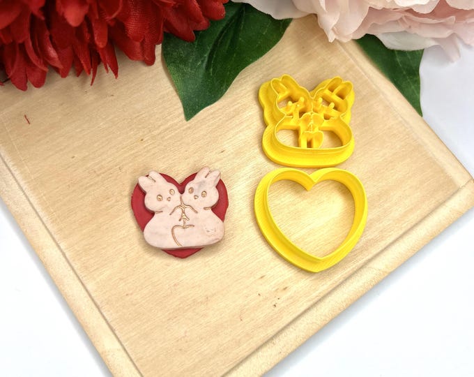 Bunnies in love polymer Clay Cutters - Valentine Earrings - Ceramic tools - Handmade Jewellery