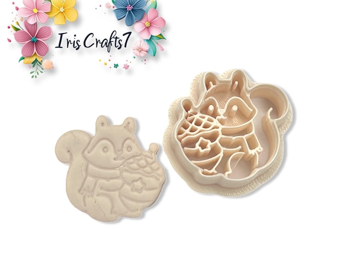 Festive Squirrel with Acorn Ornament Polymer Clay Cutter for Earring and Jewellery Making