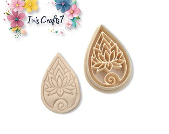 Lotus Flower Teardrop Polymer Clay Cutter – Intricate Clay Tool for Earring Making & Handmade Jewellery Crafts