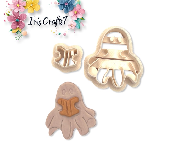 Ghost with Book Polymer Clay Cutter – Halloween Earring Making Tool – Cute Ghost Cookie Cutter – DIY Jewelry Supplies