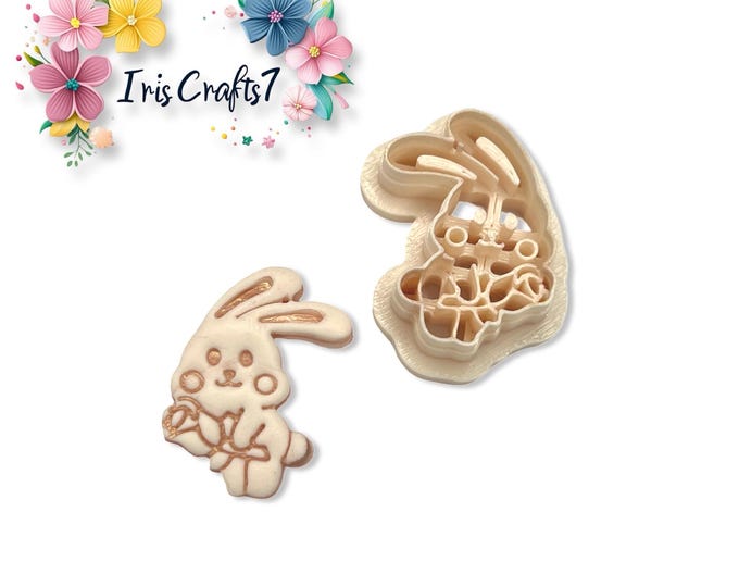 Bunny With Rose Polymer Clay Cutter for Earrings Jewelry Tool