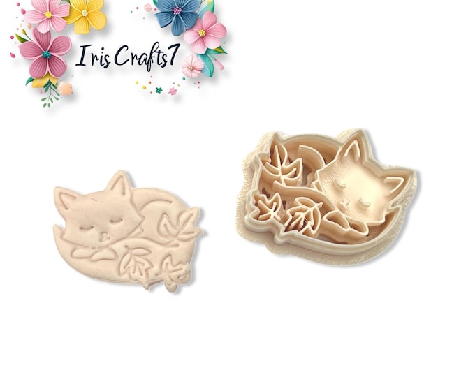 Fox with Leaves Polymer Clay Cutter – Autumn Forest Animal Clay Tool – Earring Cutter for DIY Jewellery Making
