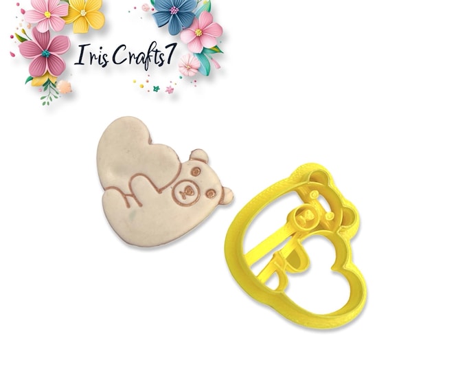 Teddy Bear Hug Heart Polymer Clay Cutter for Earrings Jewelry Tool