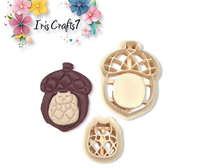 Clay Cutters Acorn with a Kitty – Cute Animal Fall Earring Making Tools for Polymer Clay Jewellery Crafts & DIY Projects