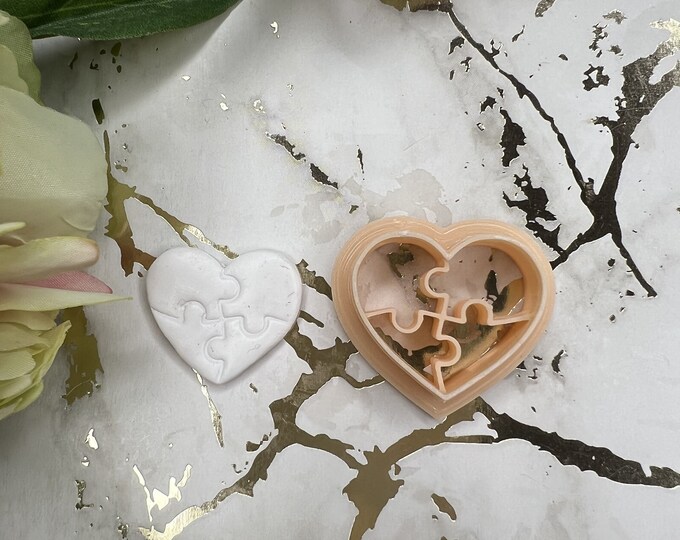 Heart puzzle polymer clay cutters / earrings cutters