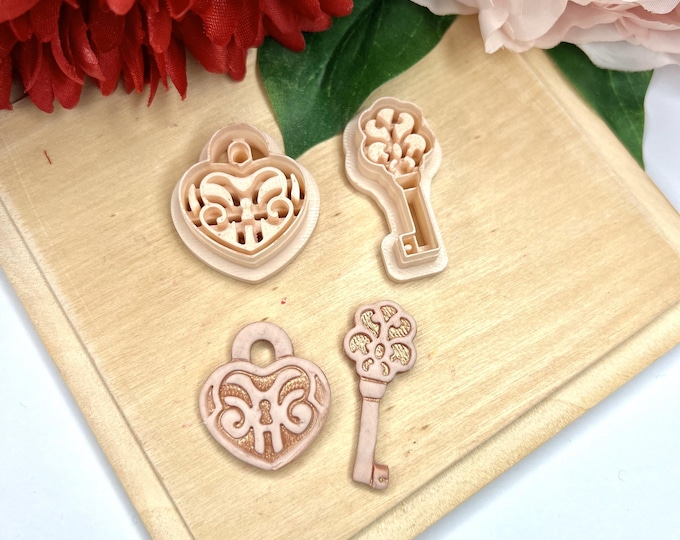Heart Lock and Key Polymer Clay Cutters - Valentine Earrings - Ceramic tools - Handmade Jewellery
