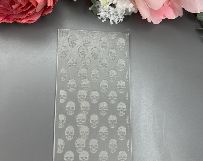 Skull 1 polymer clay rubber texture mat_ Ceramic tools_ Silver Clay_ Halloween Jewellery