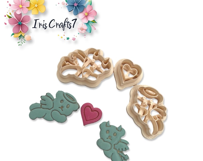 Angel and Devil Bears Polymer Clay Cutters for Earrings Jewelry Tool