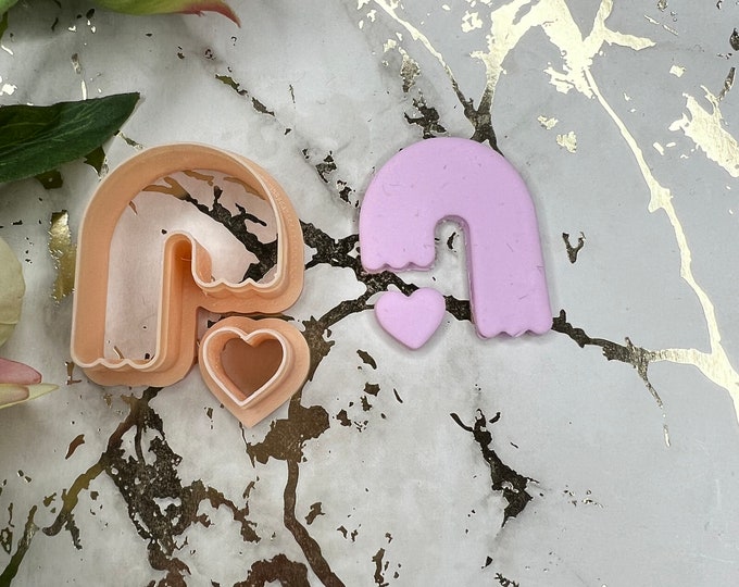 Rainbow with heart polymer clay cutters / Valentine earrings
