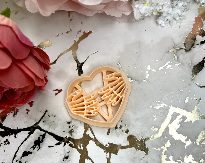 Clay cutters Skeleton Hugs Heart| Valentine earrings| Ceramic tools| Silver clay
