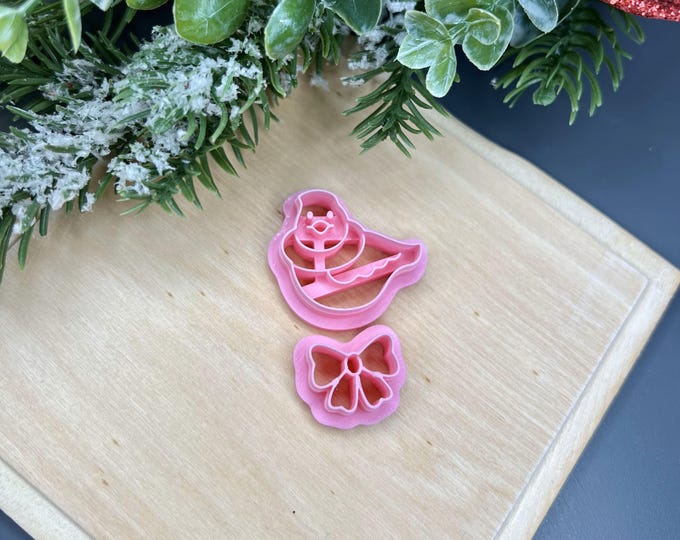 Polymer Clay Cutter Bird with Ribbon - Handmade Christmas Earrings Jewelry Tool - Ceramic Craft Accessory