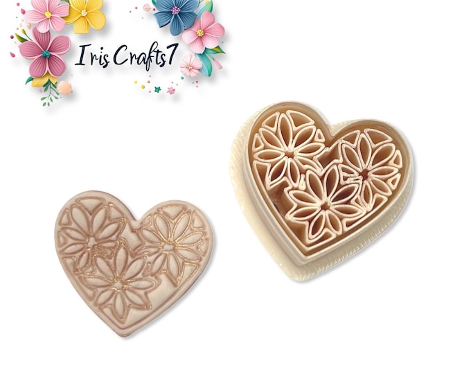 Floral Heart no 2 polymer clay cutter | Jewelry making tool | Geometric, seasonal, boho designs