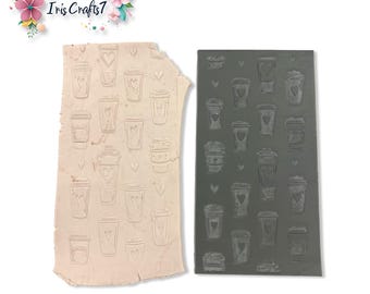 Coffee Cup Rubber Texture Mat Polymer Clay Embossing Sheet