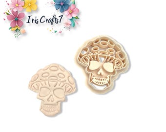 Mushroom Skull 2 Polymer Clay Cutter – Spooky Clay Tool for Earrings – Halloween Fantasy Skull & Mushroom Earring Cutter