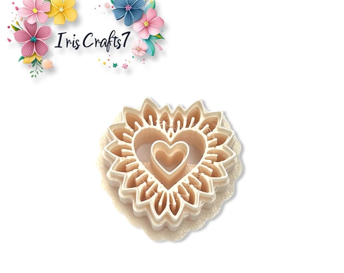 Heart Sunflower with Hole Polymer Clay Cutter | Valentine Earring Shape | Craft Tool