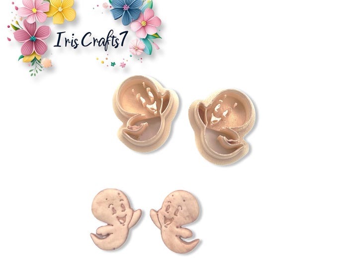 Cartoon Ghost 2 Polymer Clay Cutter – Halloween Earring Tool – Cute Ghost Shape for DIY Jewelry – PLA Cookie Cutter for Spooky Crafts
