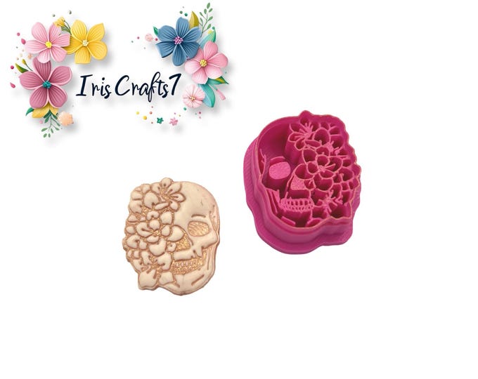Skull with Flowers Polymer Clay Cutter - Handmade Jewellery - Ceramic tools