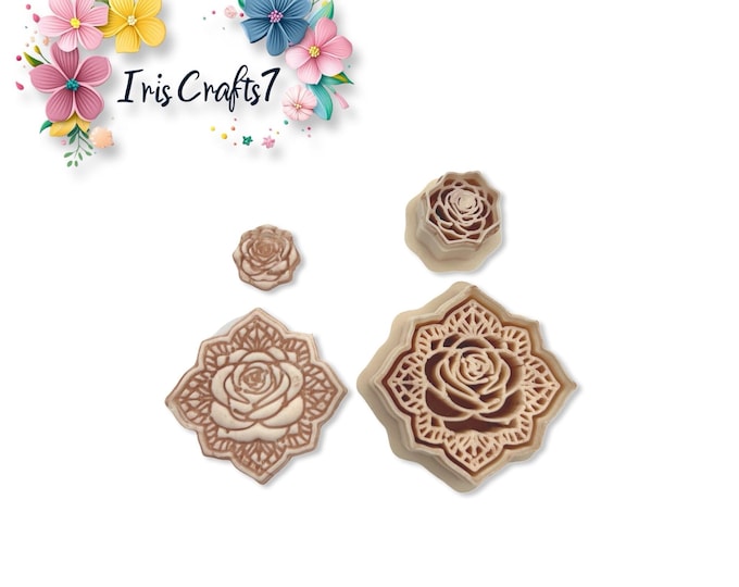 Mandala Rose Set Polymer Clay Cutter for Floral Earrings