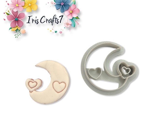 Moon With Hearts Polymer Clay Cutter Valentine Earrings Tool