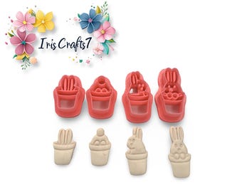 Bunnies in a Pot Polymer Clay Cutters - Handmade Earrings - Ceramic Tools