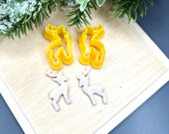 Deer 9 + Mirror Polymer Clay Cutters - Handmade Earrings - Cookie Cutters - Ceramic Tools