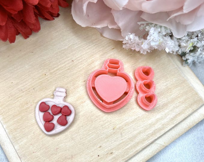 Love Flask with Heart Polymer Clay Cutter - Ceramic Tools - Handmade Earrings - Valentine Jewellery