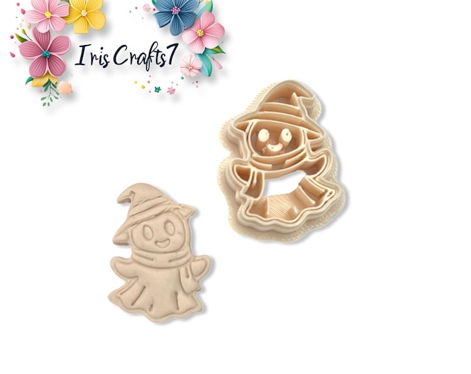Clay Cutters – Cheerful Ghost in Witch’s Hat Design for Halloween Earrings, Fun Spooky Jewellery Making & DIY Craft Supplies