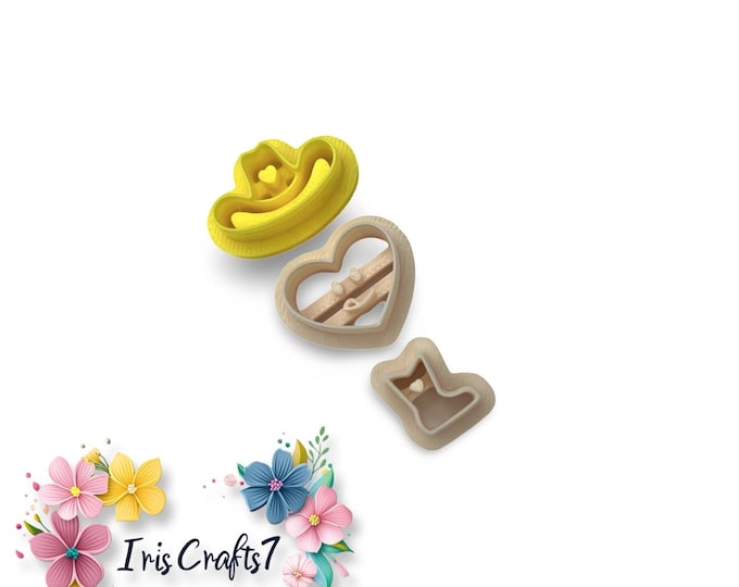 Cowboy Heart 2 Polymer Clay Cutters Set - Western Cookie Stamp Tools for Baking & Crafting