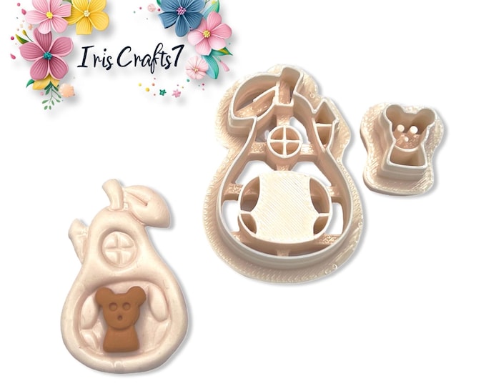 Pear House with Mouse Polymer Clay Cutter – Cute Cottage Earring Tool – DIY Jewelry Making Supply – Iriscrafts7