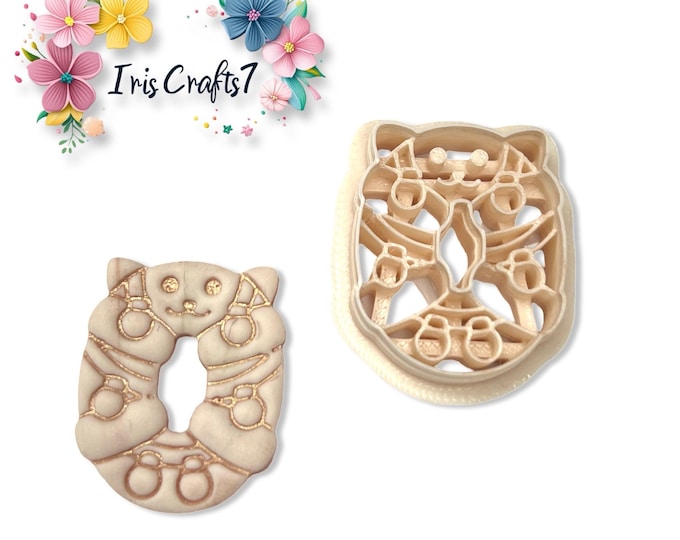 Christmas Wreath Cat Polymer Clay Cutter for Handmade Earring Making, Craft Tools