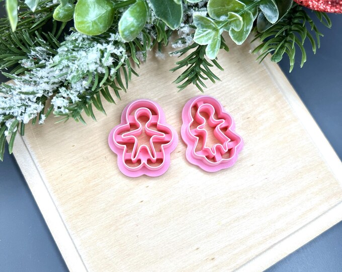 Gingerbread Boy & Girl Cookie Cutters - Handmade Polymer Clay Earrings Mold - Holiday Baking and Craft Tools