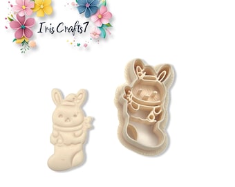Bunny in a Santa Boot Polymer Clay Cutter for Earring and Jewellery Making
