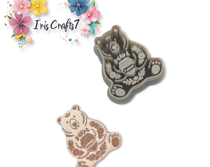 Folk Art Bear with Honey Polymer Clay Cutter Earrings Tool