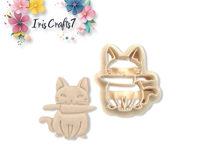 Cat with Knife Polymer Clay Cutter – Funny Halloween Clay Tool for Earrings, Spooky Jewellery Making & DIY Craft Projects