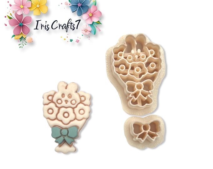 Bouquet of Flowers With Bunny Polymer Clay Cutter for Earrings Jewelry Tool