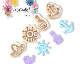 Pirate Pack Polymer Clay Cutters for Earring Making - Hat Rum Bottle Anchor Ship Wheel