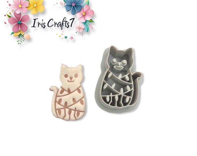 Cat in Christmas Lights no 2 Polymer Clay Cutter for Earrings Jewelry Tool