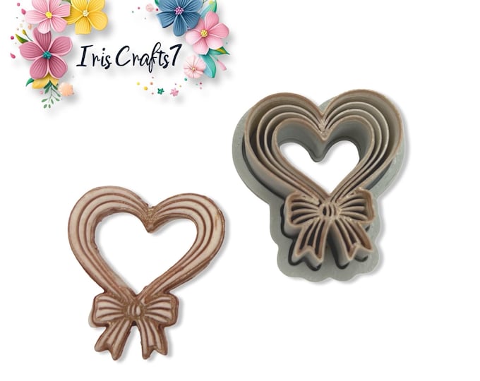 Heart Ribbon No.2 Polymer Clay Cutter Valentine Earrings Tool