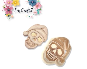 Skull with Santa Hat Polymer Clay Cutter for Christmas Earring Making, Craft Tool