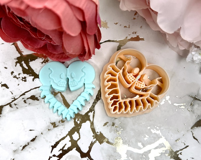 Clay cutter Skeleton in Love| Valentine earrings| Silver clay| Ceramic tools