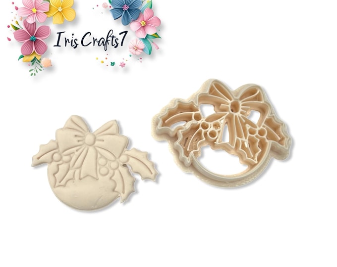 Festive Holly and Bow Polymer Clay Cutter for Christmas Craft, Earring Making