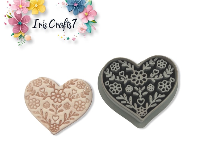 Folk Art Floral Heart Polymer Clay Cutter Valentine Earrings Tool