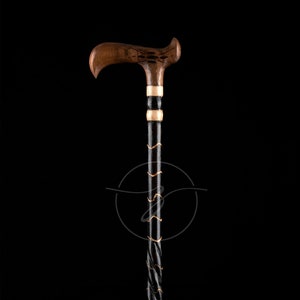 Elegant Engraved Cornel Wood Walking Cane: Handcrafted Figured Black Stick for Men & Women