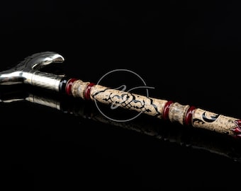 Eleganter Gehstock aus Holz mit Griff aus Altsilber (Alpaka) - Stilvoller handgefertigter Unisex-Zugstock