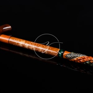 Flower Figured and Engraved Handmade Walking Stick out of Cornel Wood - Classy and Stylish Cane for Women and Men