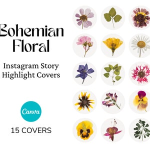 Boho Floral Instagram Highlight Covers, Instagram Highlights, Minimalist Aesthetic IG Story Highlight Icon Pack, Canva Template