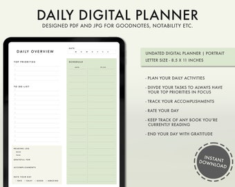 Planificador digital DIARIO | Planificador GoodNotes | Planificador sin fecha | Planificador diario minimalista para iPad para Notability | Lista de tareas pendientes, lista de verificación